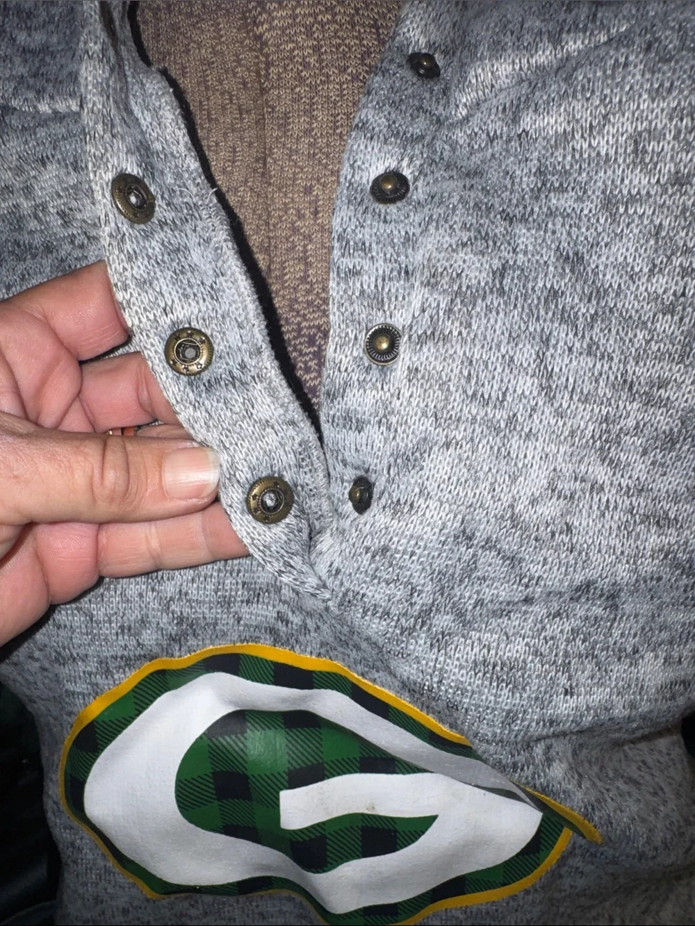 Green Bay Packers Women's 2XL Plaid Sleeve 1/4 Snap Hoodie - Picture 3 of 8